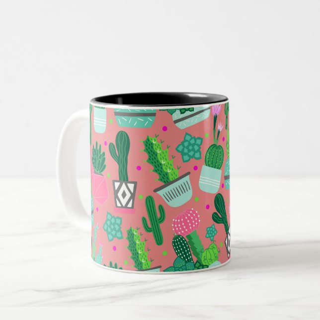 Pink Südwest Cactus Pattern Zweifarbige Tasse (Vorderseite Links)