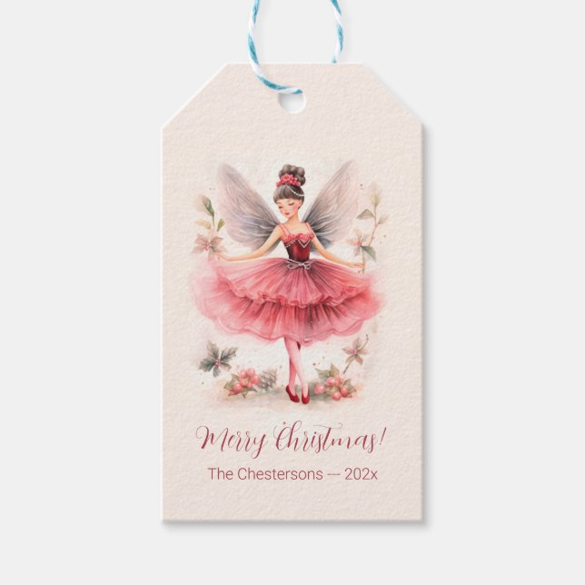 Pink Sugar Plum Fairy Vintage Weihnachtsgeschenk T Geschenkanhänger (Vorderseite)