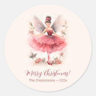 Pink Sugar Plum Fairy Vintage Weihnachtskleber Runder Aufkleber