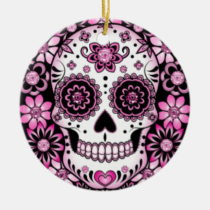 Pink Sugar Skull Keramik Ornament