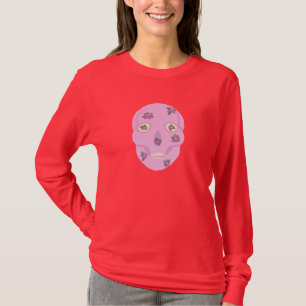 Pink Sugar Skull mit violetten Blumen Hemden T-Shirt