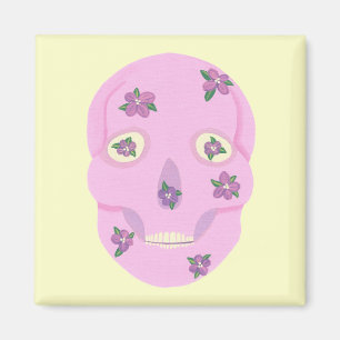Pink Sugar Skull mit violetten Blütenmagneten Magnet