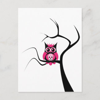 Pink Sugar Skull Owl in Tree Postcard Postkarte