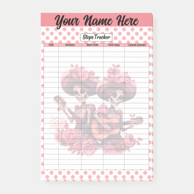 Pink Sugar Skull Steps Tracker Post-it Klebezettel (Vorderseite)