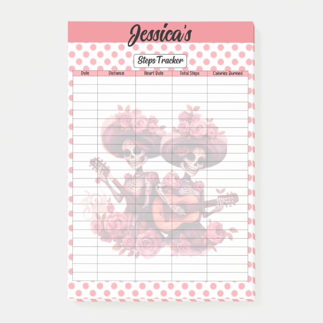 Pink Sugar Skull Steps Tracker Post-it Klebezettel (Vorderseite)