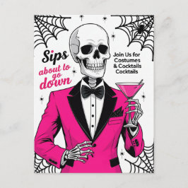 Pink Suit Skeleton Halloween Feiertagspostkarte