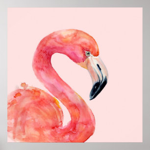 Pink Summer Flamingo Bird Aquarell Illustration Poster