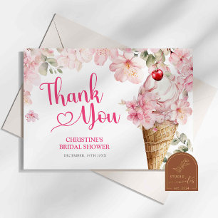Pink Summer Floral Ice Cream Thema Danke Karte
