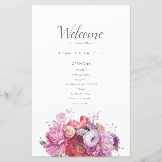 Pink Summer Floral Watercolor Hochzeit (Vorderseite)