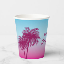 Pink Summer Palm Trees Tropical Sky Birthday Pappbecher
