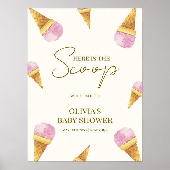Pink Summer Scoop Ice Cream Baby Dusche Willkommen Poster (Vorne)