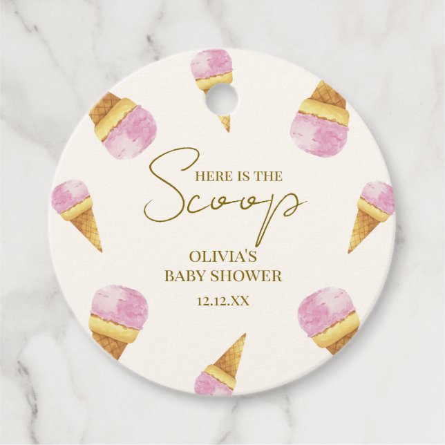 Pink Summer Scoop Ice Creme Frame Baby Dusche Geschenkanhänger (Vorderseite)