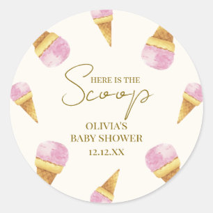 Pink Summer Scoop Ice Creme Frame Baby Dusche Runder Aufkleber