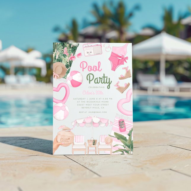 Pink Summertime Glam | Pool-Party Einladung (Von Creator hochgeladen)