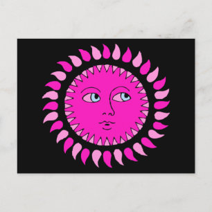 Pink Sun Cartoon Art Postkarte