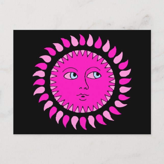 Pink Sun Cartoon Art Postkarte (Vorderseite)