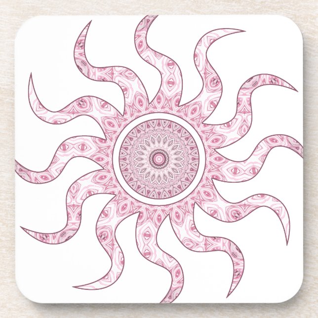 Pink Sun Mandala Design Getränkeuntersetzer (Vorderseite)