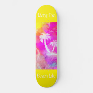 Pink Sun Set Color Pop Palm Tree Beach Life Skateboard