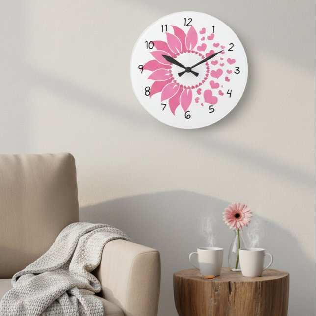 pink sunflower wall clock / decorative clock  große wanduhr (Von Creator hochgeladen)