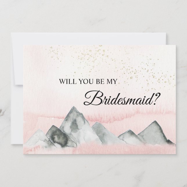 Pink Sunrise Mountain Bridesmaid Vorschlag Card Einladung (Vorderseite)