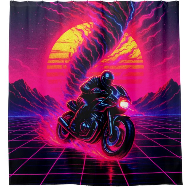 Pink Sunset Motorcycle Art Duschvorhang (Vorderseite)