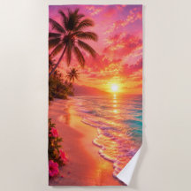 Pink Sunset Paradies Strandtuch