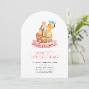 Pink Sunshine Cupcake 1. Geburtstag Einladung
