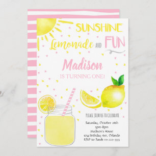 Pink Sunshine Lemonade Fun Party Geburtstag Einlad Einladung