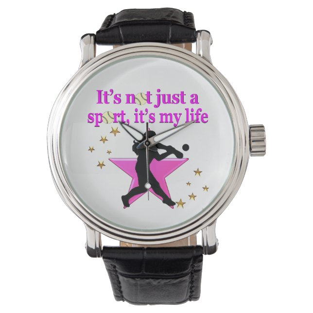 PINK SUPER STAR SOFTBALL IST MEIN LEBENSDESIGN ARMBANDUHR (Vorderseite)