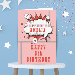 Pink Superhero Comic Speech Bubble Girl Birthday Karte