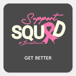 Pink Support Squad Breast Cancer Awareness Warrior Quadratischer Aufkleber
