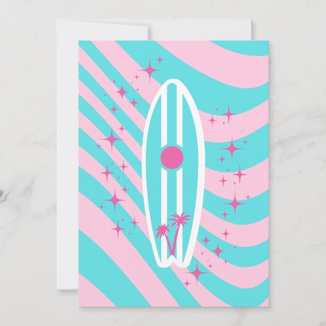 Pink Surfboard, Beach Art, Tropenmuscheln, Preppy Dankeskarte (Vorderseite)