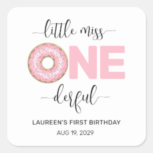 Pink Süße Kleine Miss 1. Geburtstag Quadratischer Aufkleber
