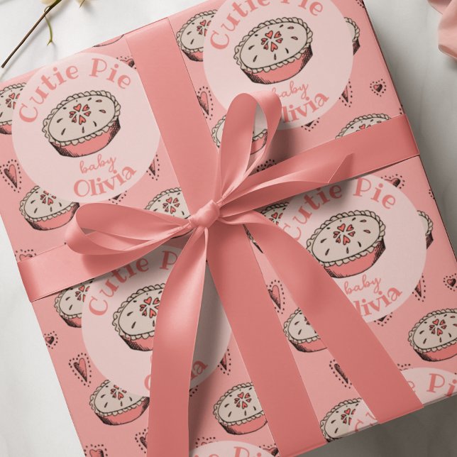 Pink Süsse Pie Baby Girl Geschenkpapier (A Little Cutie Pie Baby Shower Wrapping Paper in Pink. Hand Drawn Pie & Cute Hearts for Fall, Autumn)