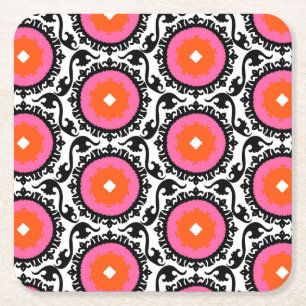 Pink Suzani-Muster Rechteckiger Pappuntersetzer