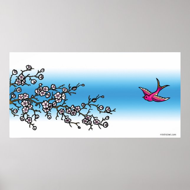 Pink Swallow und Cherry Blossom Poster (Vorne)