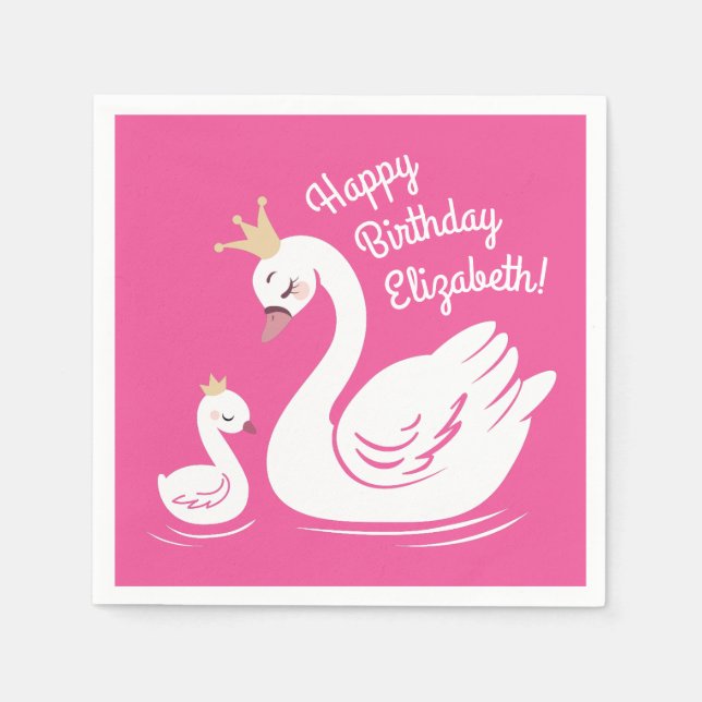Pink Swan Birthday Party Serviette (Vorderseite)