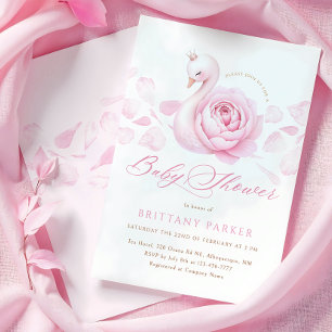 Pink Swan Floral Baby Dusche Einladung