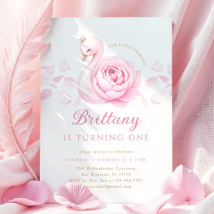 Pink Swan Floral Erster Geburtstag Einladung