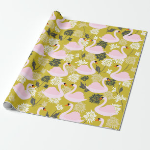 Pink Swan Wrapping Paper Geschenkpapier