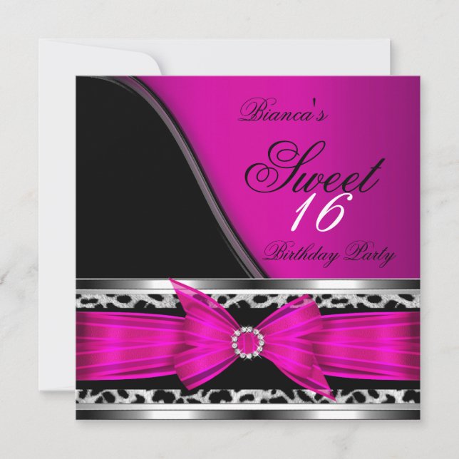 Pink Sweet 16 16 . Geburtstag Leopard Black Einladung (Vorderseite)