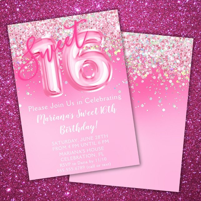 Pink Sweet 16. Geburtstag Einladung Pink Glitzer (Von Creator hochgeladen)
