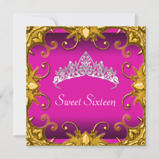 Pink Sweet 16 Geburtstagsparty Gold White Tiara Einladung