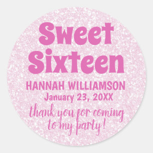 Pink Sweet 16 Party Danke Stickers