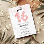 Pink Sweet 16 Sechzehnte Geburtstagsparty Einladung<br><div class="desc">Niedliche pinkfarbene,  süße 16 Geburtstagsfeier Einladungen in einem 16 Ballon-Design auf Imitaten graues Marmorpapier. Passen Sie Ihre Party-Daten an und schicken Sie eine E-Mail an Familie und Freunde,  die sie zum 16. Geburtstag einladen!</div>