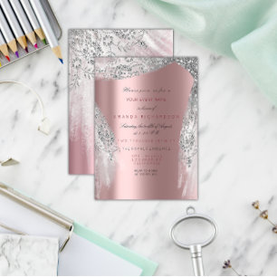 Pink Sweet 16th Bridal Silver Gray Rose Funkelnd Einladung