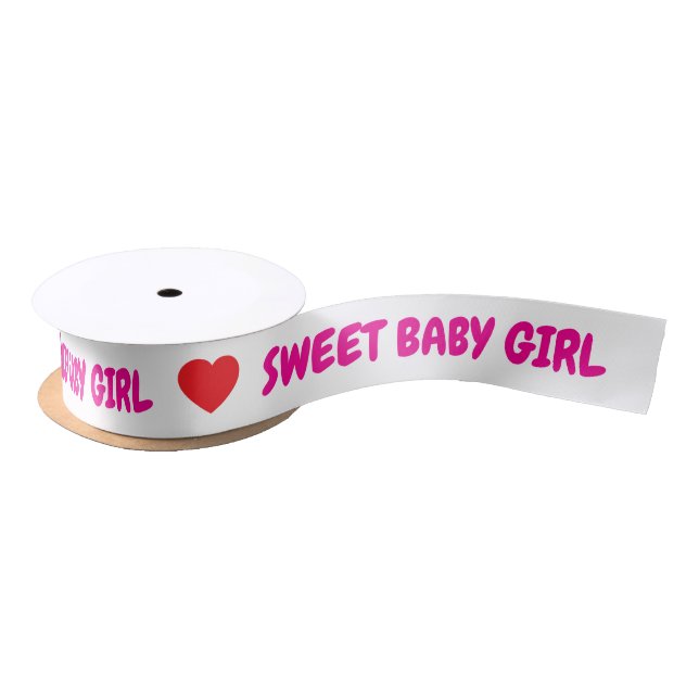 Pink Sweet Baby Girl Red Hearts Satinband (Spule)