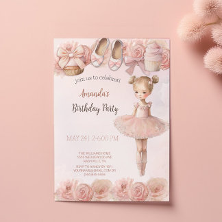 Pink Sweet Ballerina Geburtstagsfeier Einladung