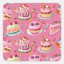 Pink Sweet Cake Muster Quadratischer Aufkleber