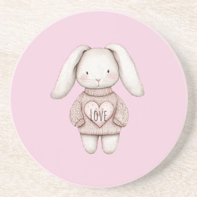 Pink Sweet Cute Bunny Pink Sweater Heart Getränkeuntersetzer (Vorne)